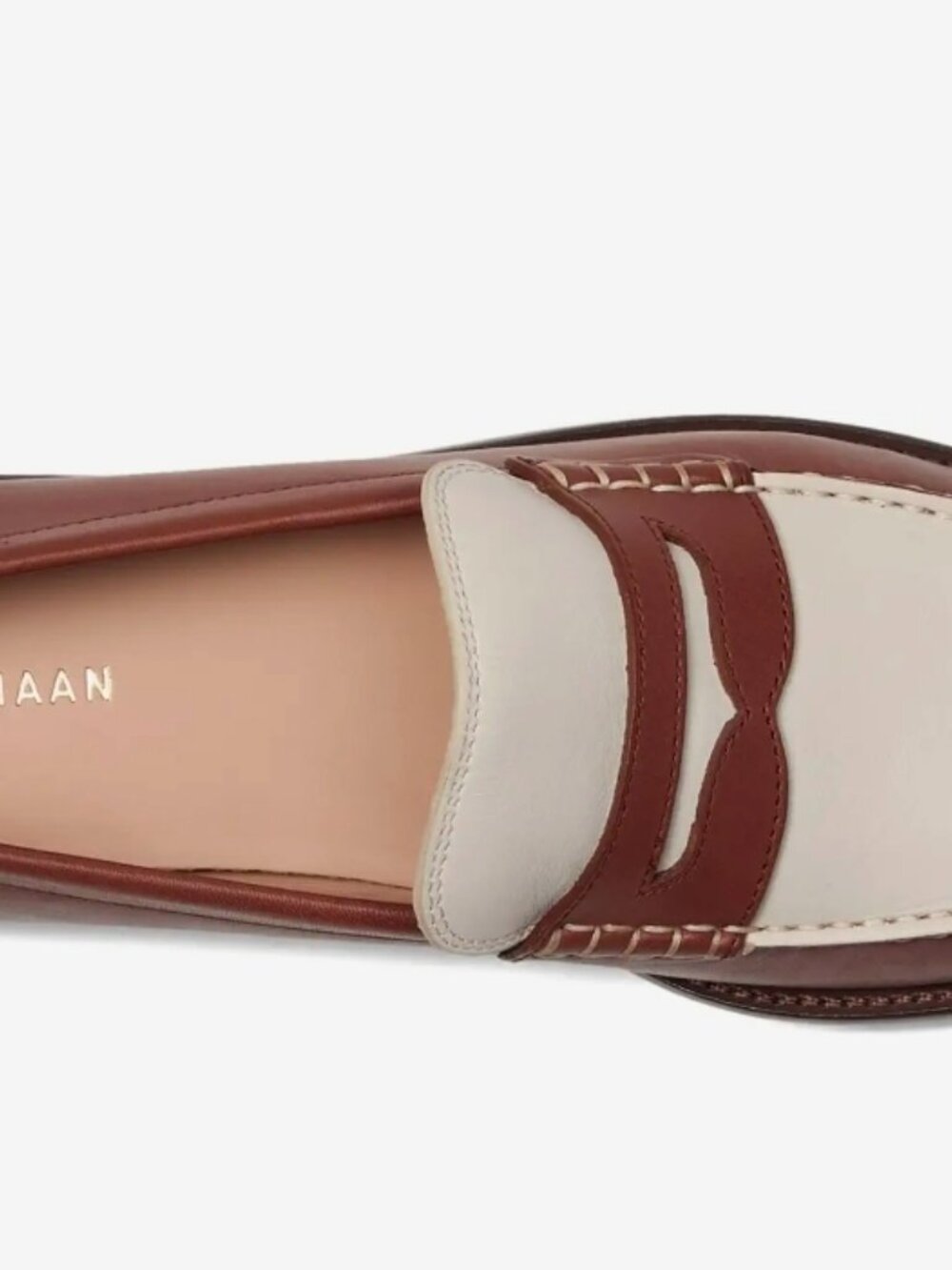 Cole Haan Lana Lux Penny Loafers Dark Cuoio Box Leather/Ivory Leather Size 8 - Picture 2 of 10